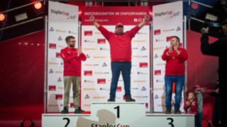 Die StaplerHelden des StaplerCup Einzelwettkampfes der Herren: Markus Zenger (Platz 1), Joshua Glöggler (Platz 2) und Giuseppe Tamburino (Platz 3).