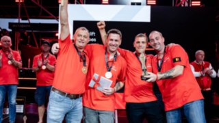 The Belgian team celebrates winning the Forklift Team World Championship The Belgian team celebrates winning the Forklift Team World Championship